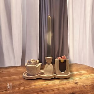 Candle Plate Luxe Set - Waxbrander, Kaars en Kaarsenstandaard met Grijs/Witte Kaars